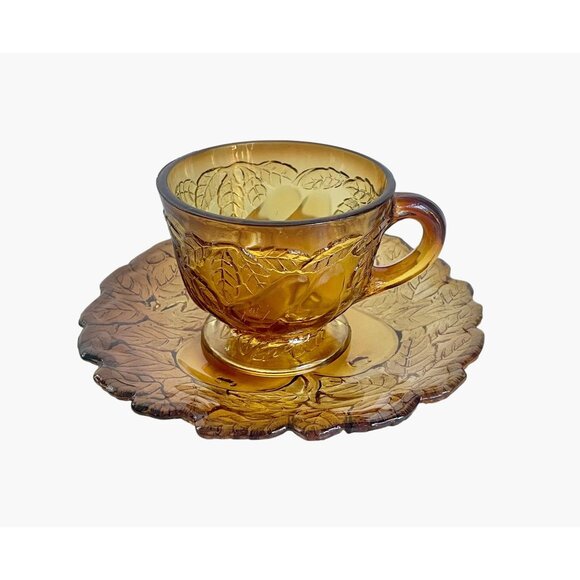Vintage 70s Tiara Glass Dark Amber Burnt Honey Sweet Pear Saucers plates 4 pcs. - Picture 5 of 9